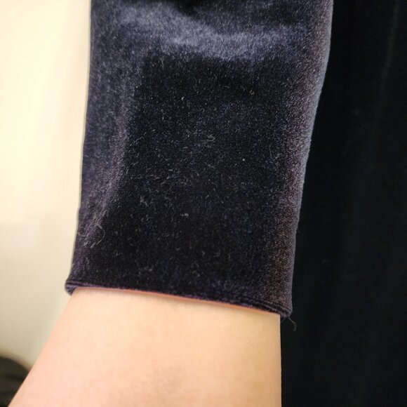 Vtg Donna Ricco Black Velvet Sparkly Midi Dress Sz 24 VNeck Long Slv Wimsigoth - Picture 7 of 15